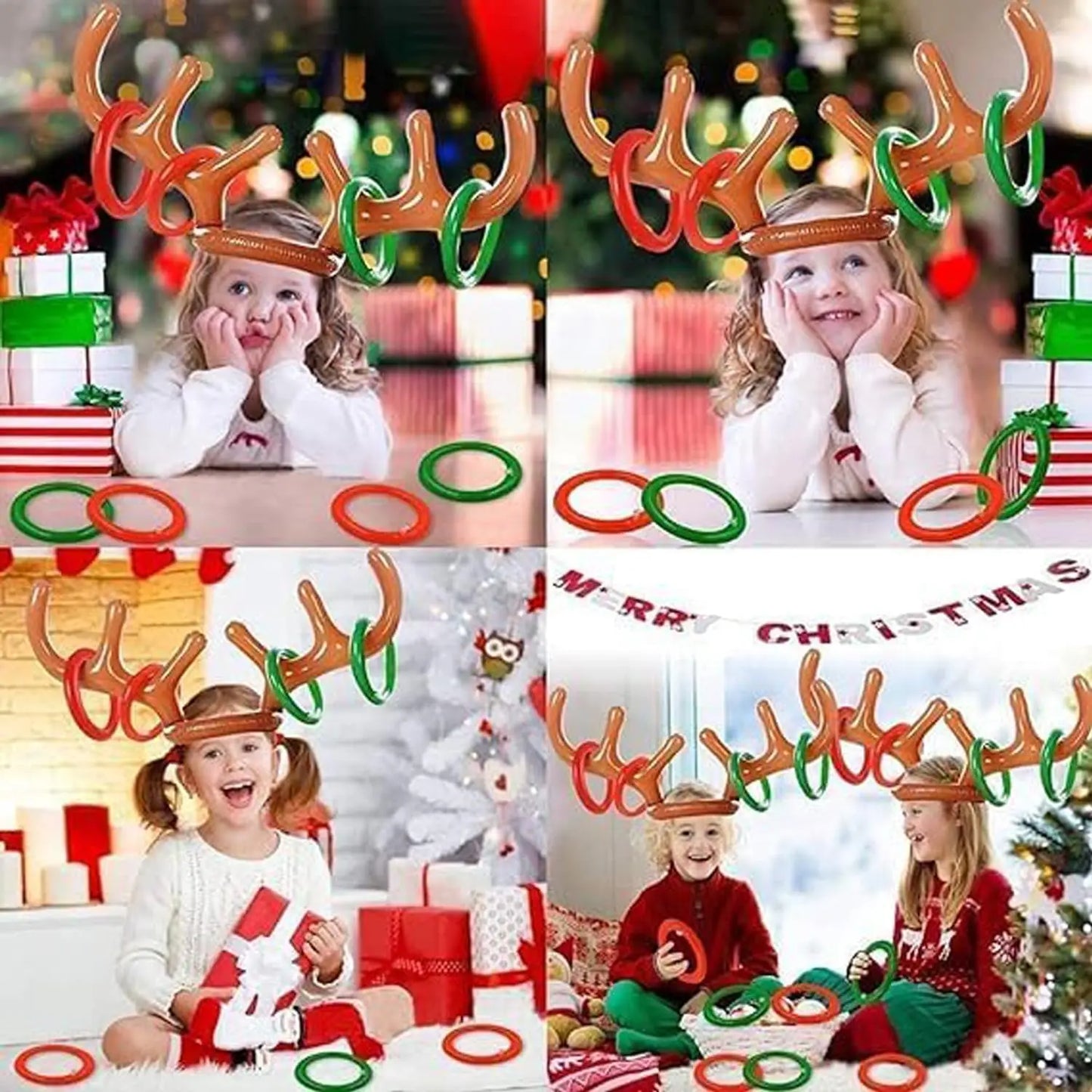 Inflatable Reindeer Antler Hat with Ring Toss