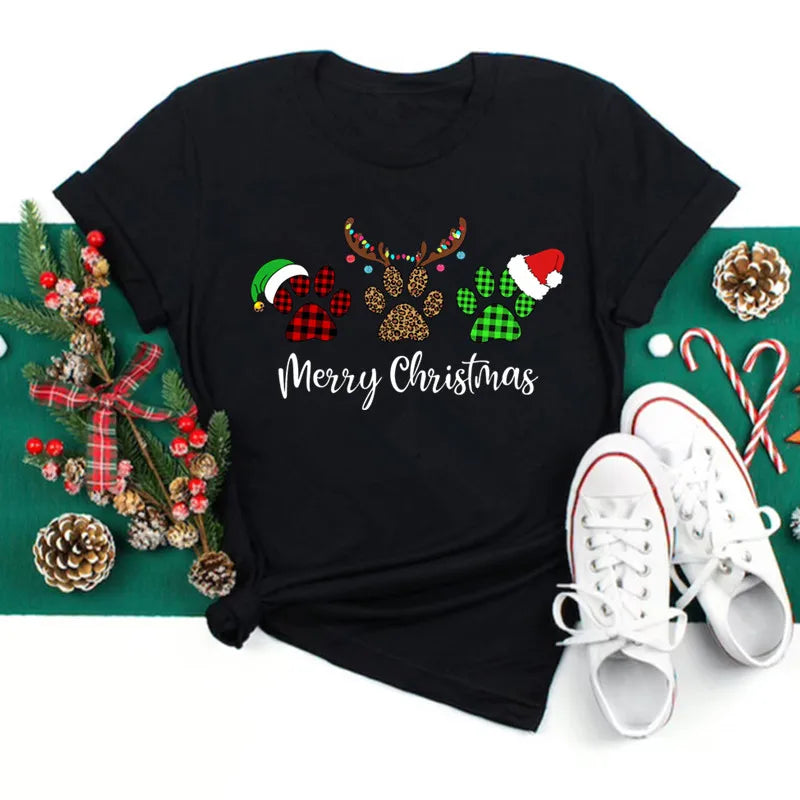 Funny Santa Print Christmas Women's T-Shirt – Casual Xmas Party Top for Women