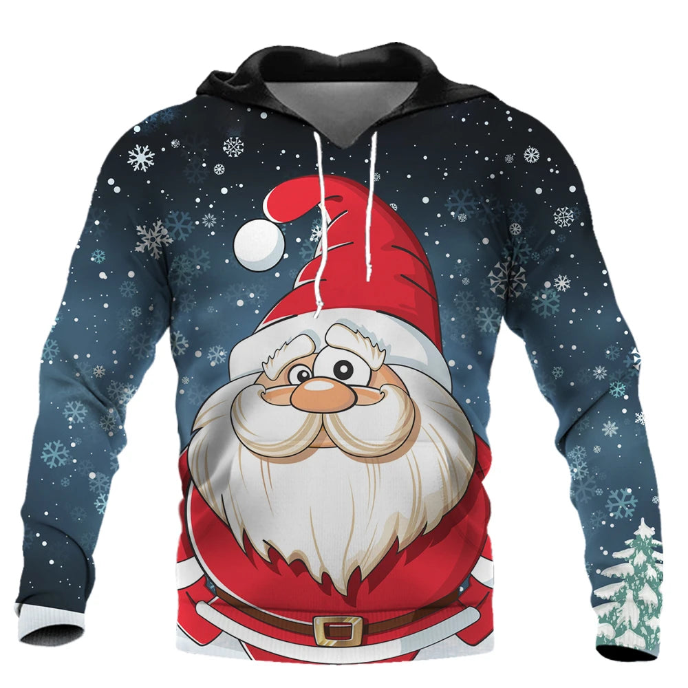 Men's Santa Claus Print Hoodie – Hip Hop Harajuku Oversized Xmas Sweatshirt, Casual Autumn Pullover