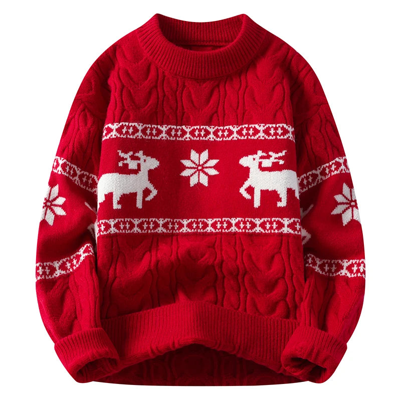Men’s Luxury Cashmere Christmas Sweater 2025 – Thick Warm Deer Knit Jumper, High-End Winter Korean Harajuku Style