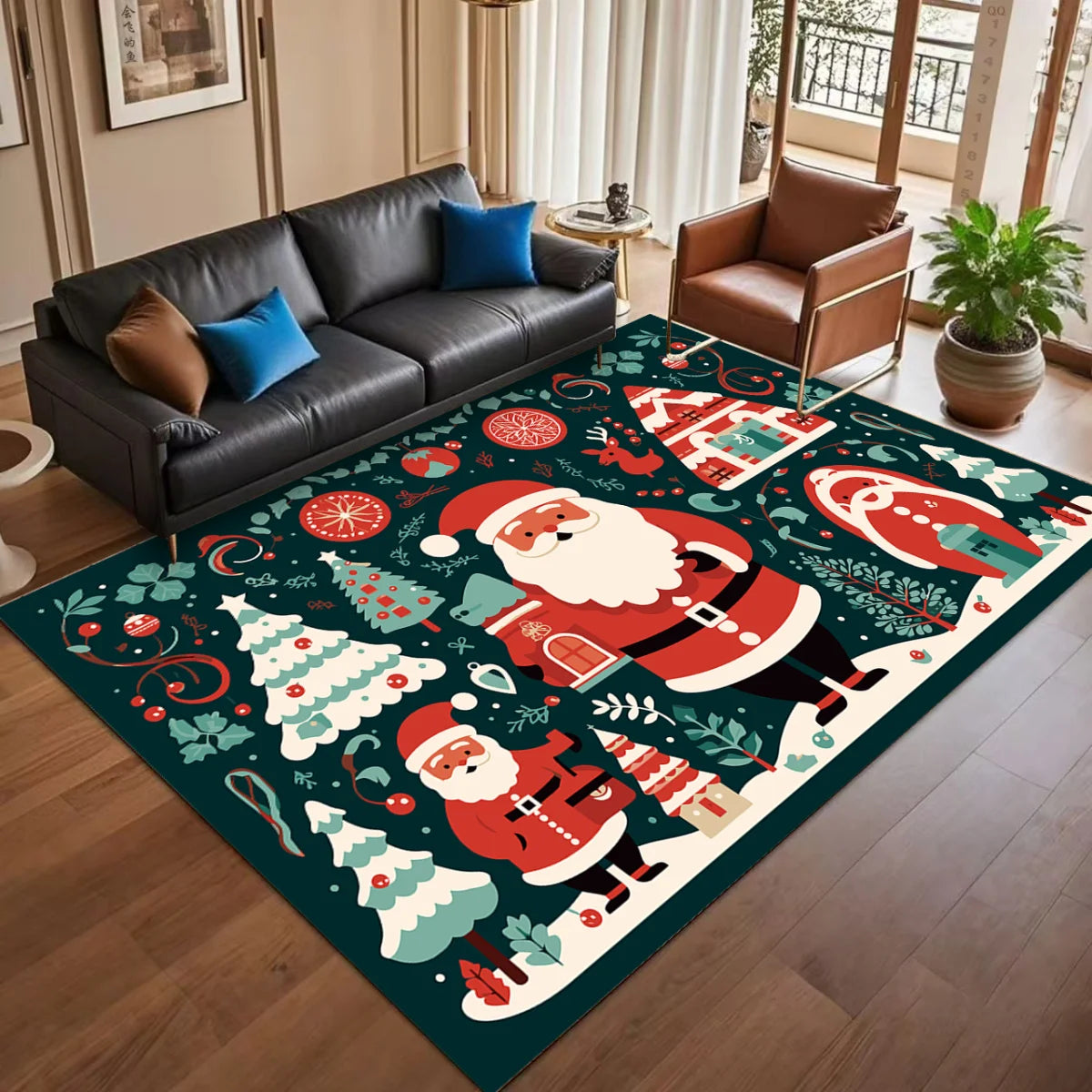Christmas Cartoon Rug for Home – Large Soft Non-Slip Living Room & Kids Room Floor Mat, Festive Entrance Door Carpet