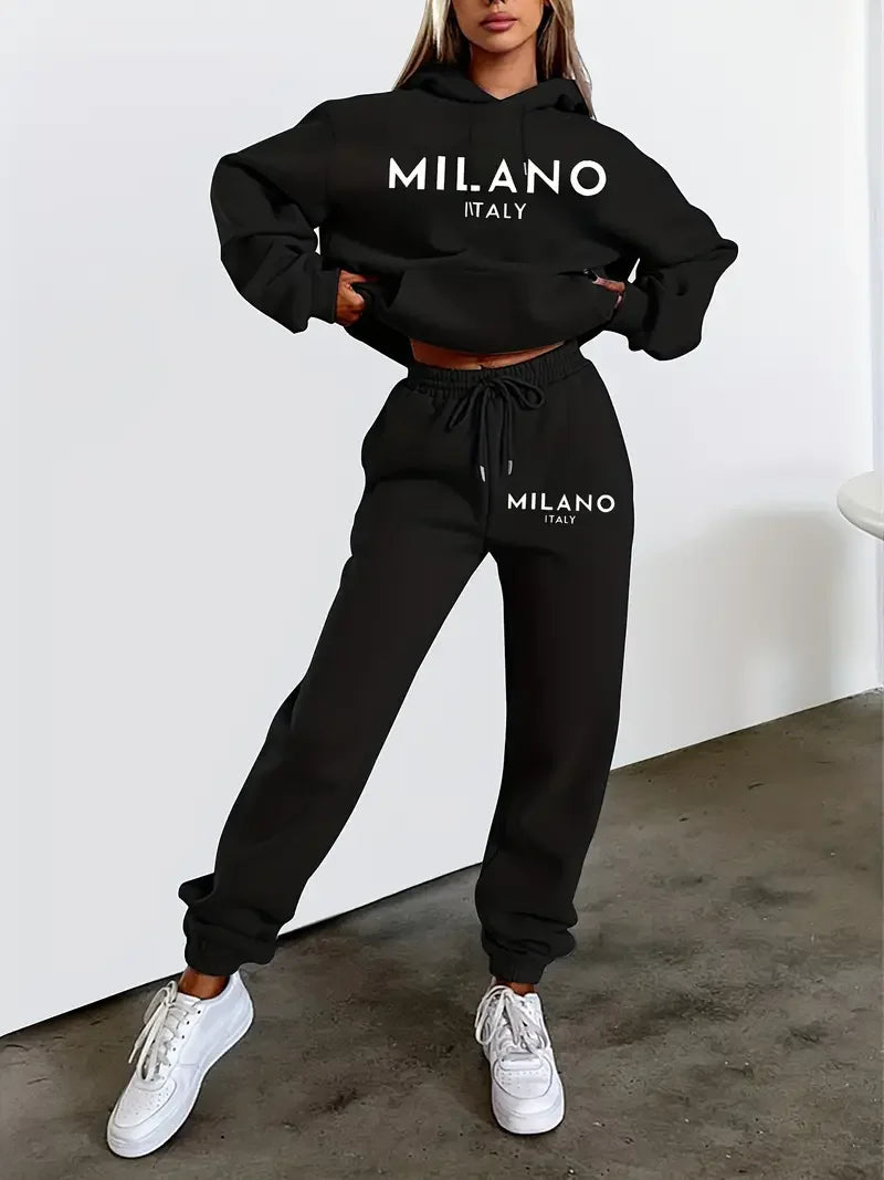 Women’s MILANO Letter Printed Hoodie Set