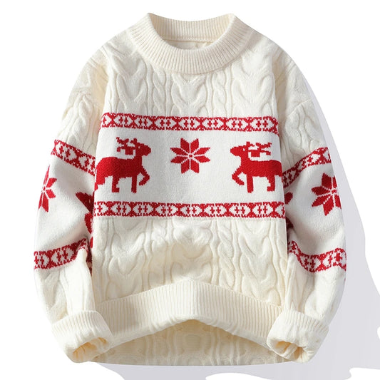 Men’s Luxury Cashmere Christmas Sweater 2025 – Thick Warm Deer Knit Jumper, High-End Winter Korean Harajuku Style