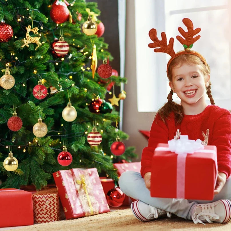 50Pcs Christmas Tree Baubles Set – Red & Gold Hanging Ornaments for Home Decor & New Year 2026