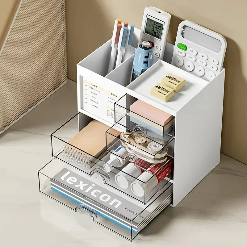 Desktop Drawer Organizer Storage Box with Pen Holder – Multi-Compartment Office Desk Organizer for Stationery, Makeup, School & Home Supplies