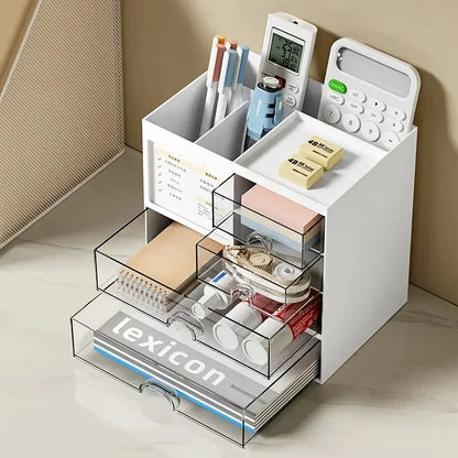 Desktop Drawer Organizer Storage Box with Pen Holder – Multi-Compartment Office Desk Organizer for Stationery, Makeup, School & Home Supplies