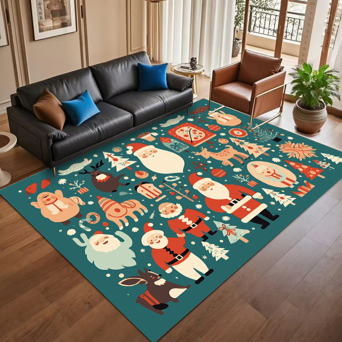Christmas Cartoon Rug for Home – Large Soft Non-Slip Living Room & Kids Room Floor Mat, Festive Entrance Door Carpet