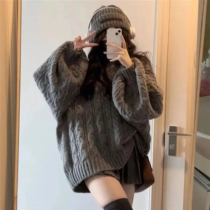 Women’s Oversized V-Neck Knit Sweater