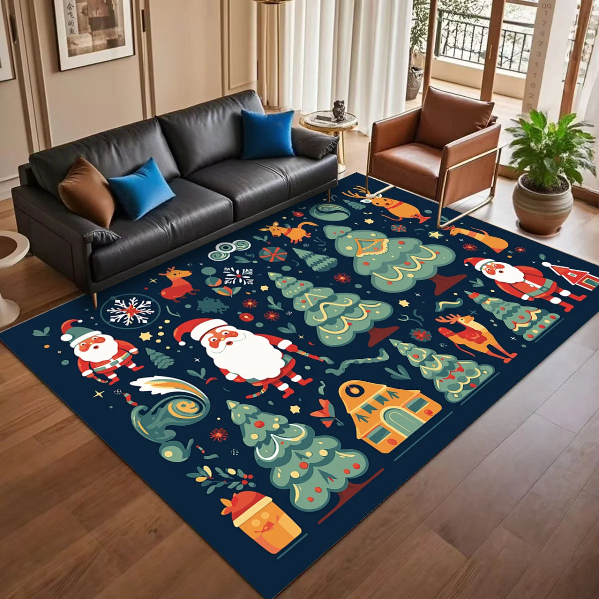 Christmas Cartoon Rug for Home – Large Soft Non-Slip Living Room & Kids Room Floor Mat, Festive Entrance Door Carpet