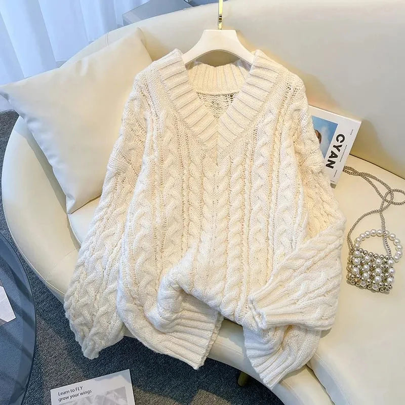 Women’s Oversized V-Neck Knit Sweater