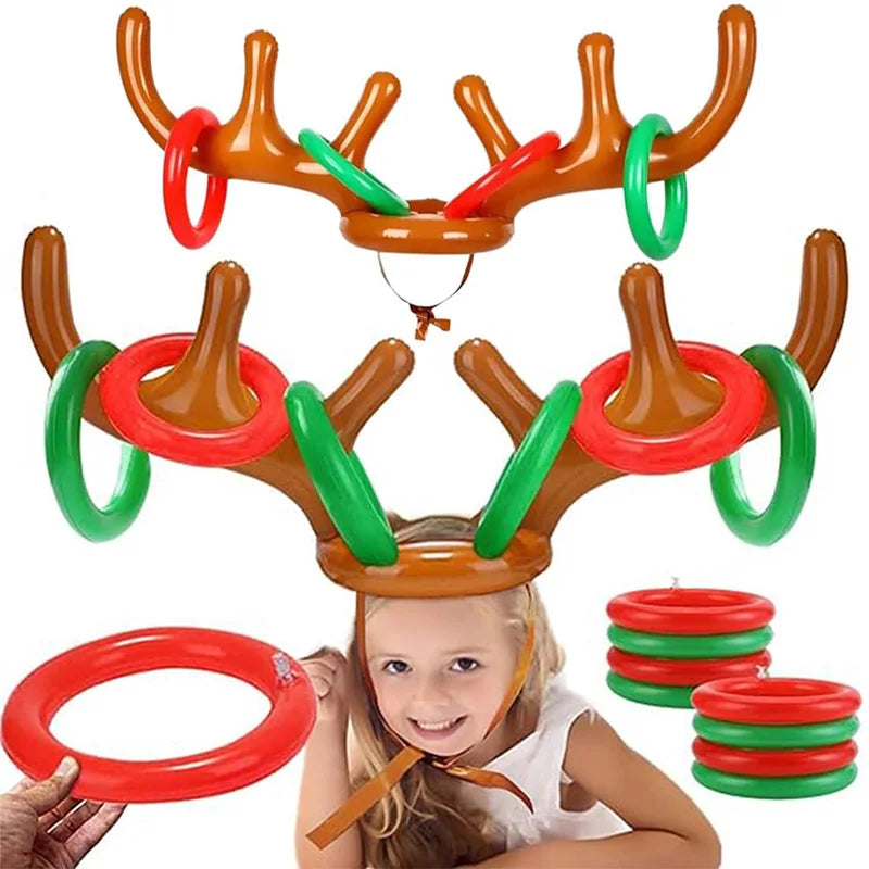 Inflatable Reindeer Antler Hat with Ring Toss