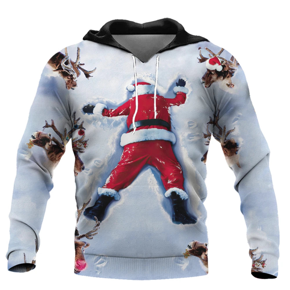 Men's Santa Claus Print Hoodie – Hip Hop Harajuku Oversized Xmas Sweatshirt, Casual Autumn Pullover