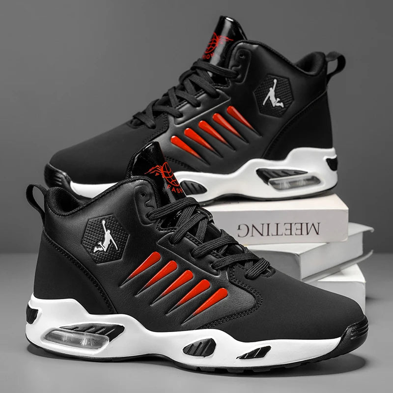 Men’s High-Top Sports Shoes with Breathable Mesh – Cushion Support Basketball & Running Sneakers