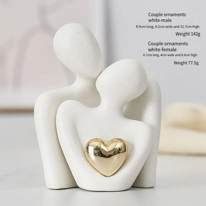 Heart-Shaped Gold-Plated Ceramic Couple Figurine