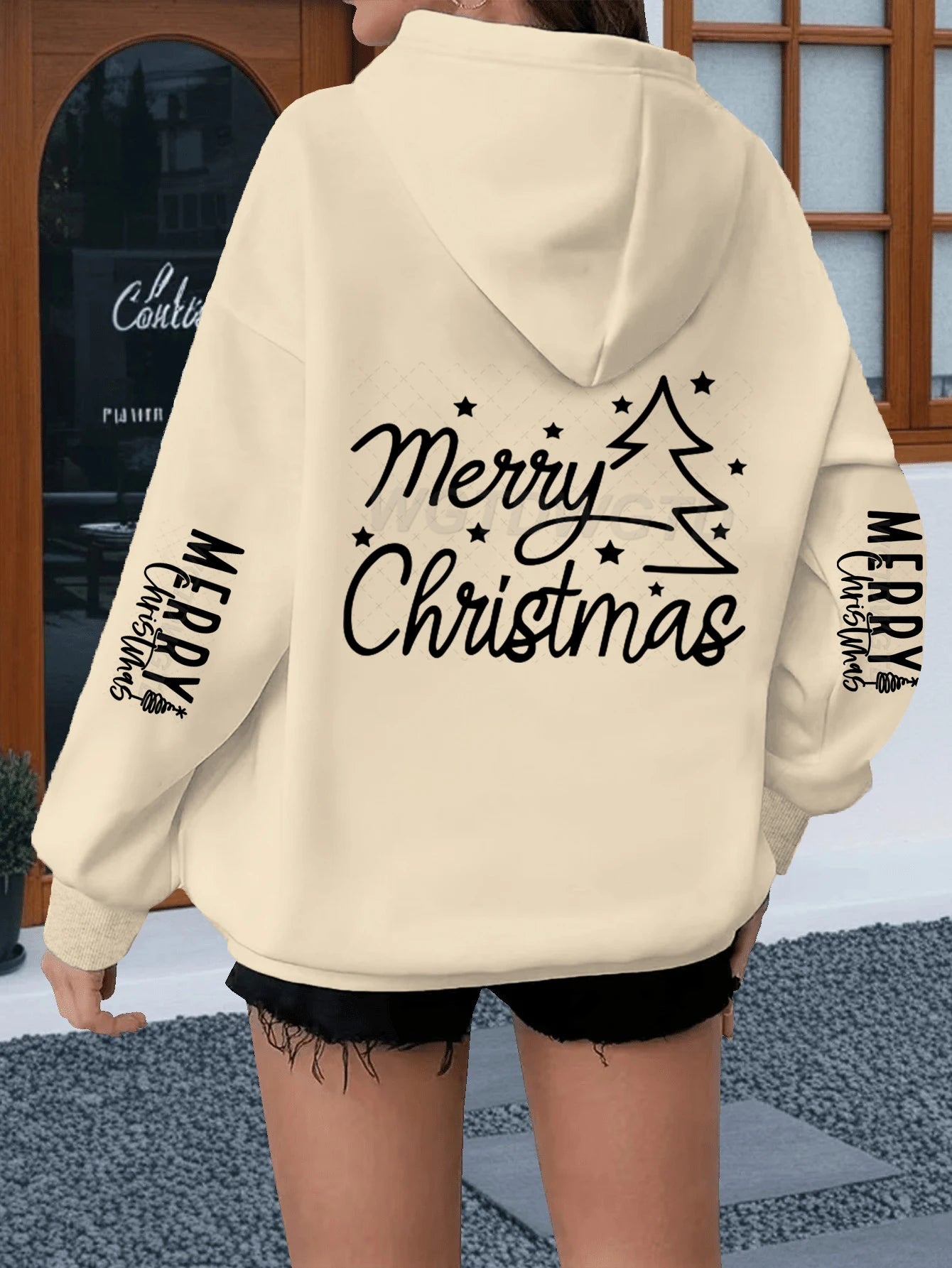 Women’s Merry Christmas Hoodie – Casual Loose Fit Holiday Sweatshirt with Vintage Tree Graphic