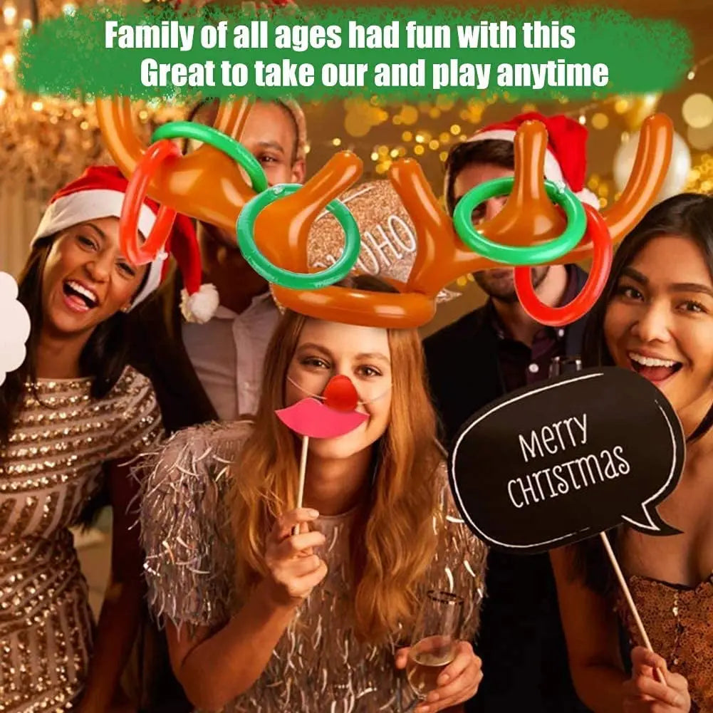 Inflatable Reindeer Antler Hat with Ring Toss