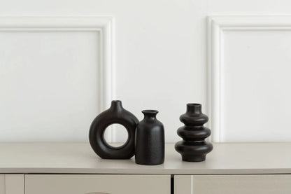 Set of 3 White Ceramic Bohemian Vases