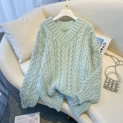 Women’s Oversized V-Neck Knit Sweater