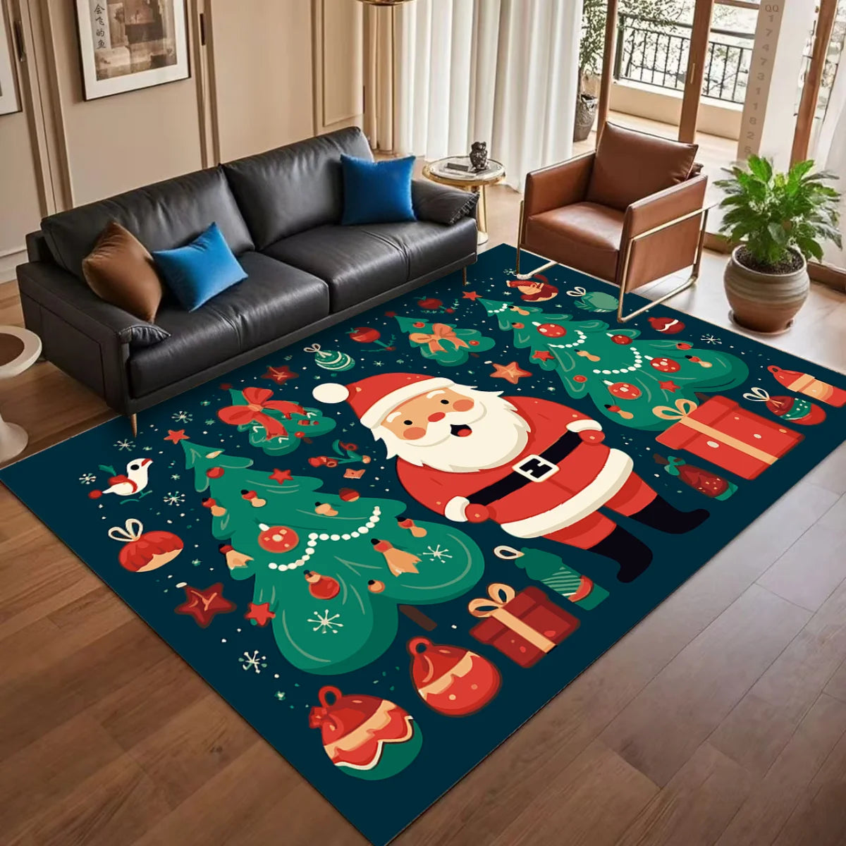 Christmas Cartoon Rug for Home – Large Soft Non-Slip Living Room & Kids Room Floor Mat, Festive Entrance Door Carpet