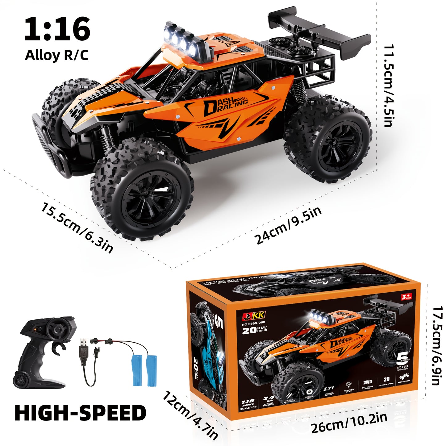 K.K 1:16 RC Car – 2.4G Remote Control, Kids Gift for Christmas & Holidays